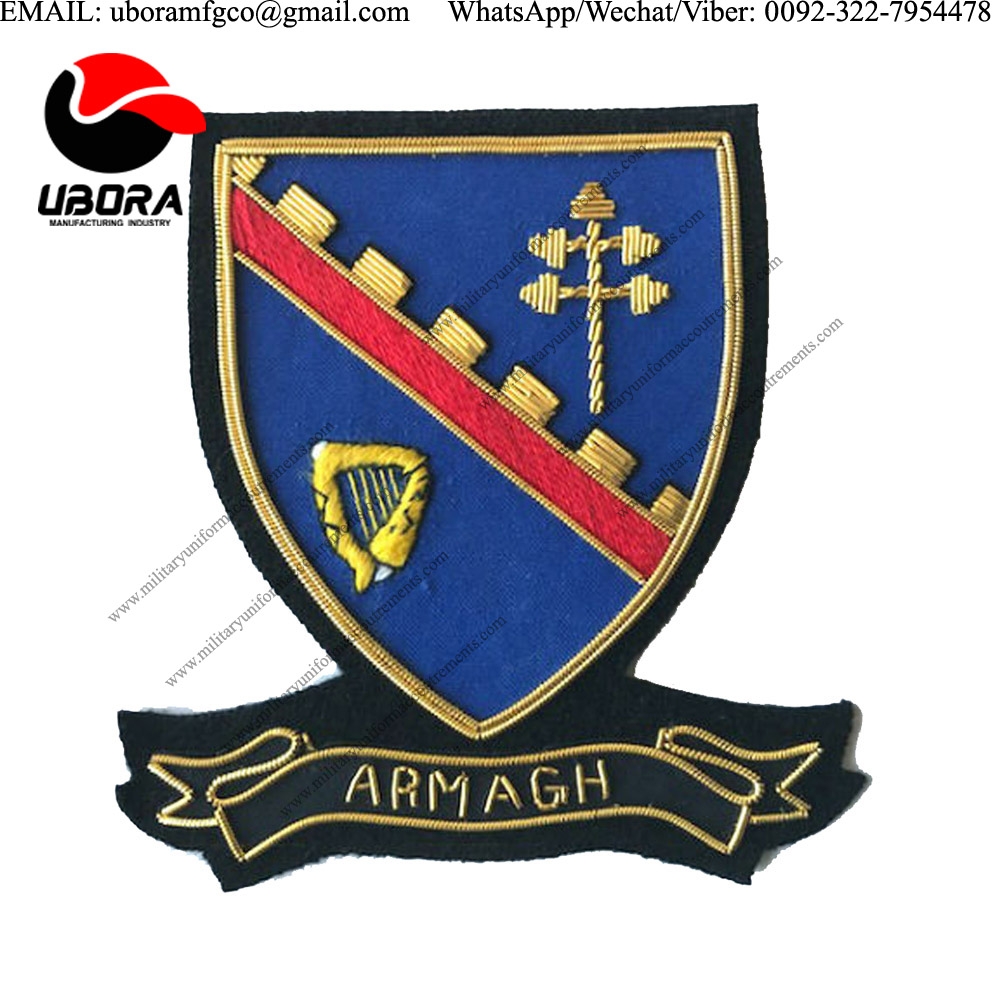 Military Uniform emblem HAND EMBROIDERED IRISH COUNTY - ARMAGH - COLLECTORS HERITAGE ITEM Customized